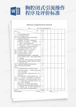 胸腔闭式引流操作程序及评价标准