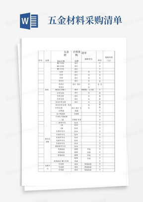 五金材料采购清单