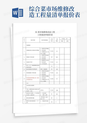 综合菜市场维修改造工程量清单报价表