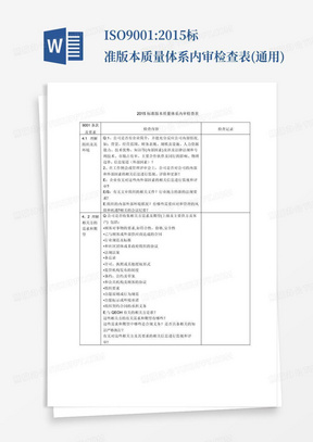 ISO9001:2015标准版本质量体系内审检查表(通用)