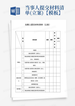 当事人提交材料清单(立案)【模板】