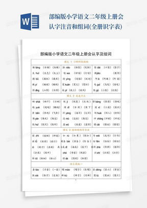 部编版小学语文二年级上册会认字注音和组词(全册识字表)