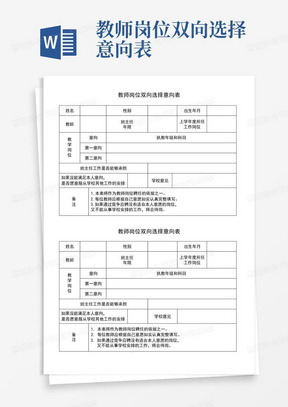 教师岗位双向选择意向表