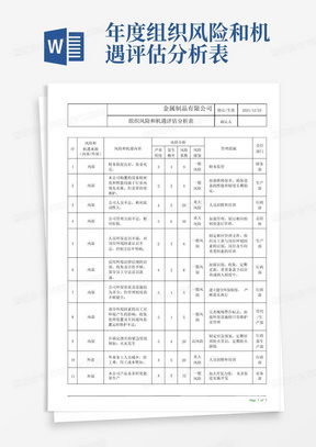 年度组织风险和机遇评估分析表