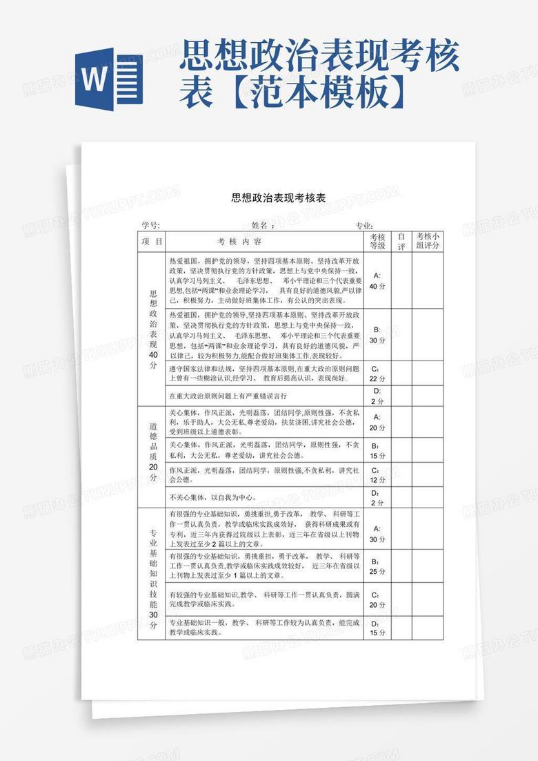 思想政治表现考核表【范本模板】