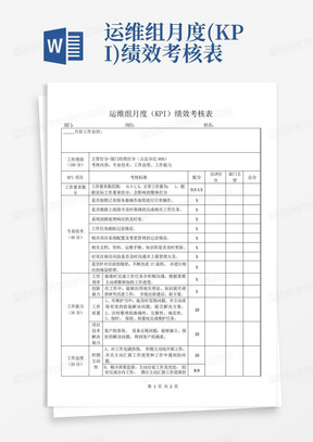 运维组月度(KPI)绩效考核表