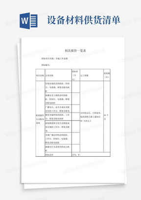 设备材料供货清单