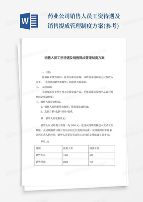 药业公司销售人员工资待遇及销售提成管理制度方案(参考)