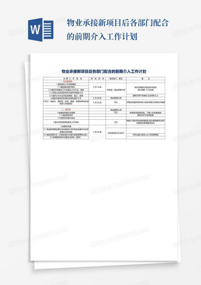 物业承接新项目后各部门配合的前期介入工作计划