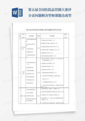 第五届全国医院品管圈大赛评分表问题解决型和课题达成型