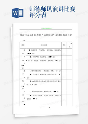 师德师风演讲比赛评分表