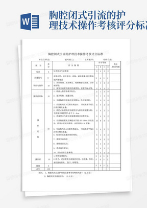 胸腔闭式引流的护理技术操作考核评分标准