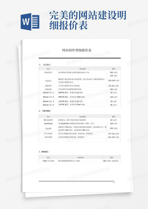 完美的网站建设明细报价表