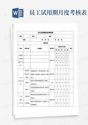 员工试用期月度考核表