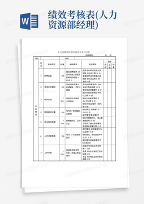 绩效考核表(人力资源部经理)