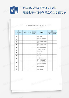 统编版六年级下册语文15真理诞生于一百个问号之后生字预习单