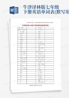 牛津译林版七年级下册英语单词表(默写用)