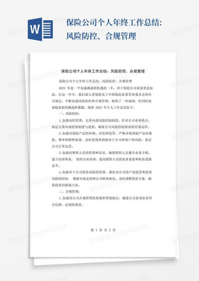 保险公司个人年终工作总结:风险防控、合规管理