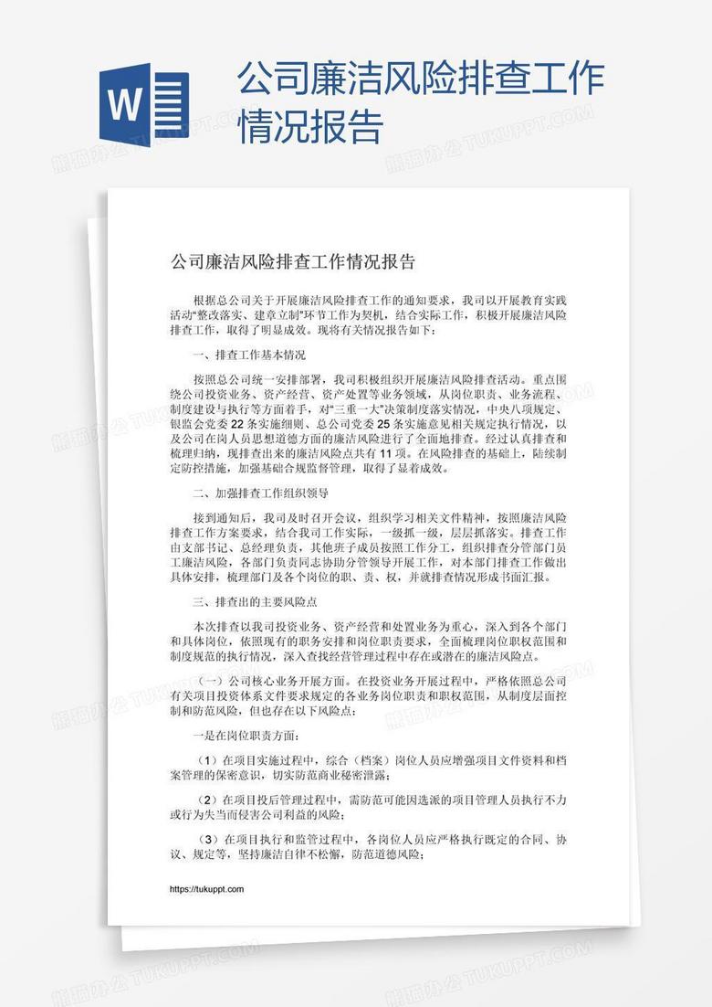 公司廉洁风险排查工作情况报告