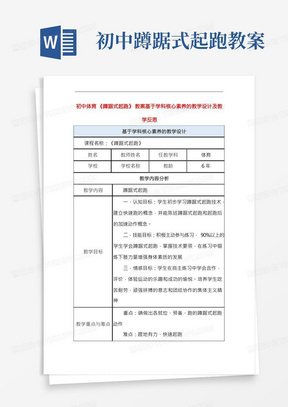 初中蹲踞式起跑教案/初中体育《蹲踞式起跑》教案基于学科核心素养的教学设计及教学反思