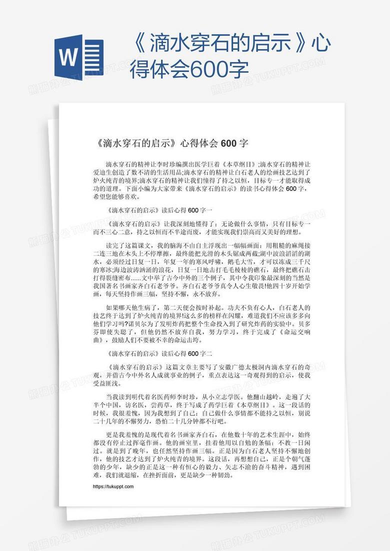 《滴水穿石的启示》心得体会600字
