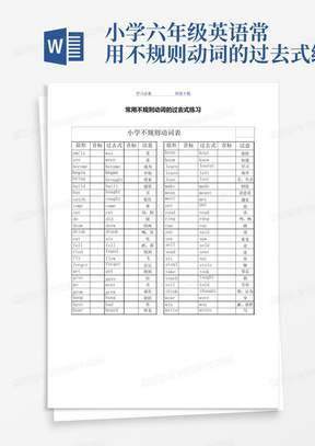 小学六年级英语常用不规则动词的过去式练习