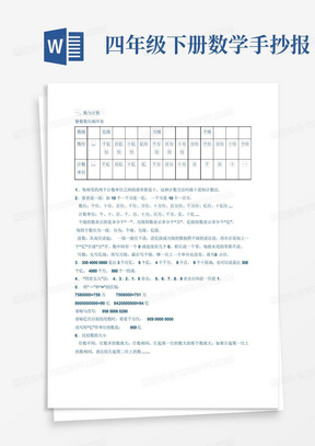 四年级下册数学手抄报