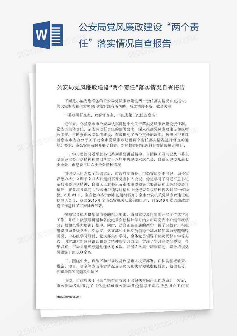 公安局党风廉政建设“两个责任”落实情况自查报告