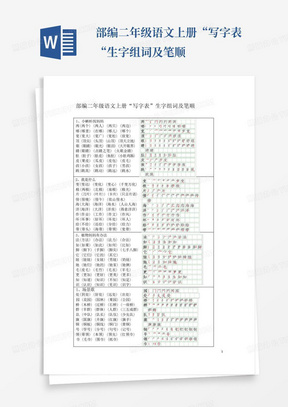 部编二年级语文上册“写字表“生字组词及笔顺