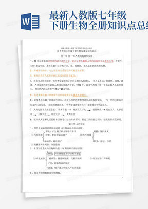 最新人教版七年级下册生物全册知识点总结