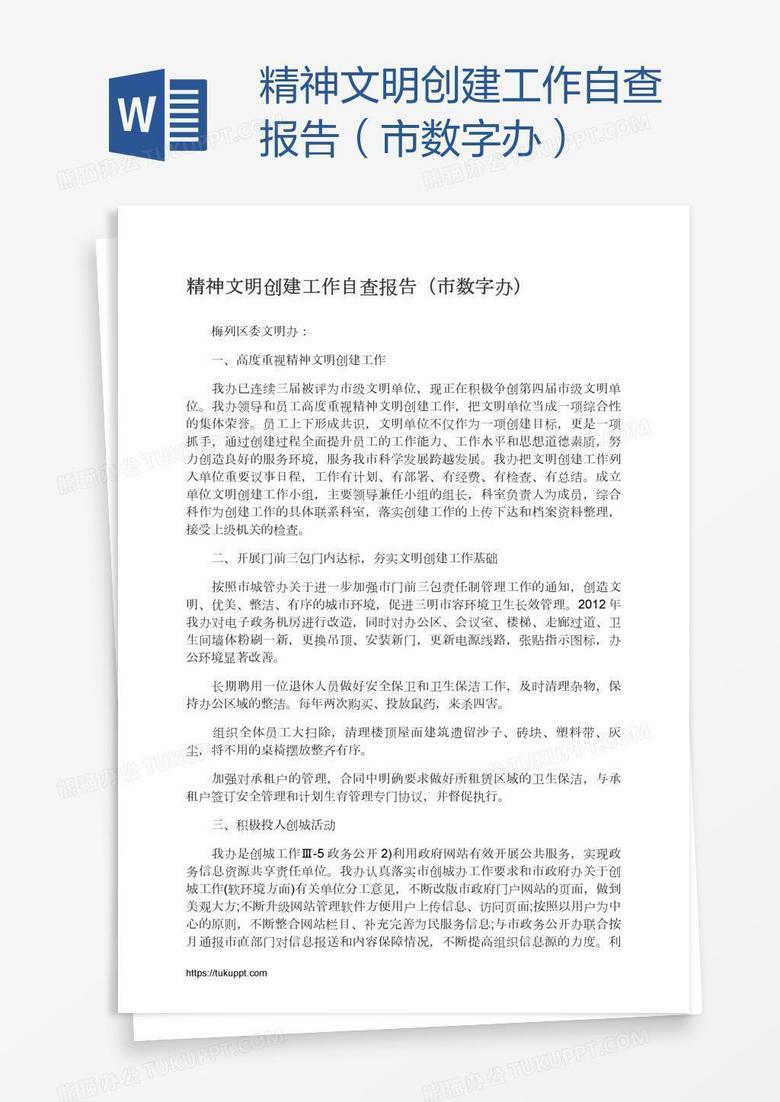 精神文明创建工作自查报告（市数字办）