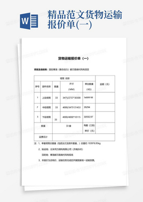 精品范文货物运输报价单(一)