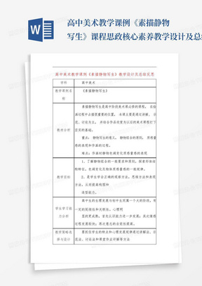 高中美术教学课例《素描静物写生》课程思政核心素养教学设计及总结反思...