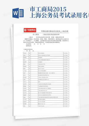 市工商局2015上海公务员考试录用名单