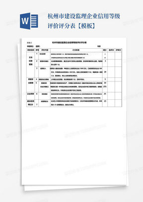 杭州市建设监理企业信用等级评价评分表【模板】