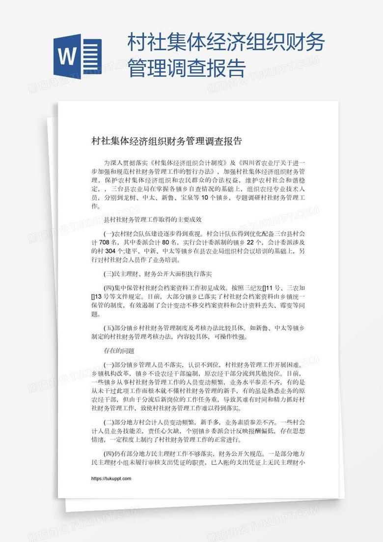 村社集体经济组织财务管理调查报告