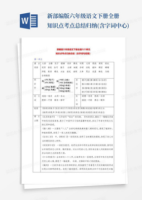 新部编版六年级语文下册全册知识点考点总结归纳(含字词中心)