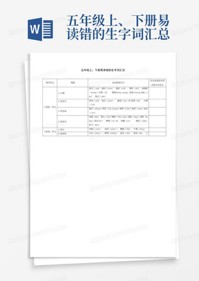 五年级上、下册易读错的生字词汇总