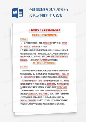 全册知识点复习总结(素材)六年级下册科学大象版