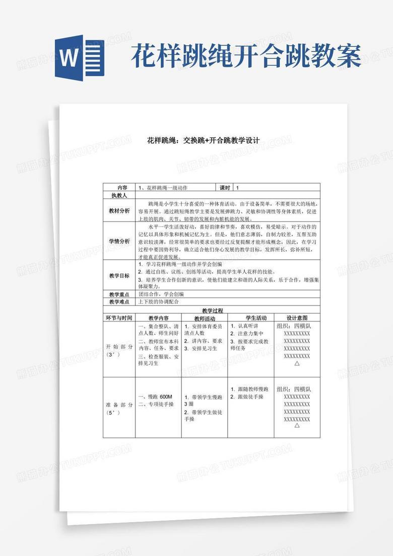 花样跳绳一级动作：交换跳+开合跳