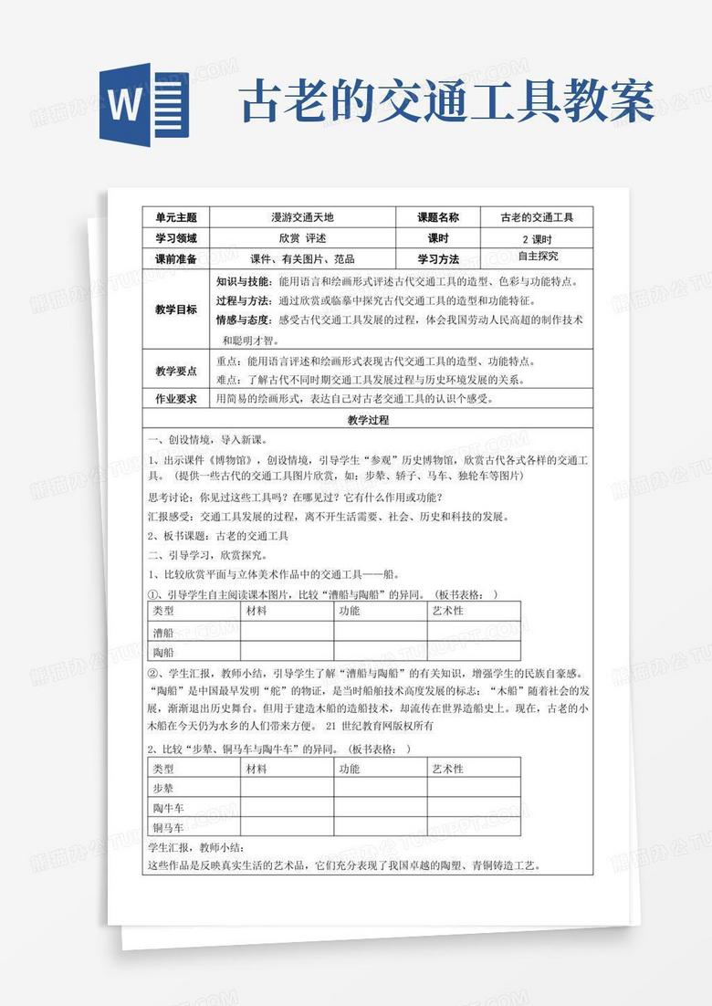 三年级下册美术教案-第1课古老的交通工具｜岭南版