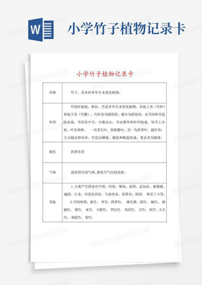 小学竹子植物记录卡