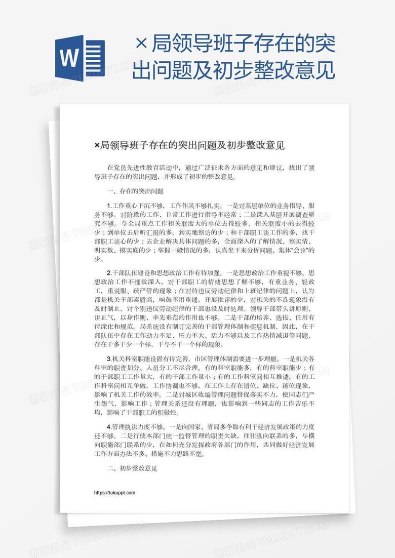 ×局领导班子存在的突出问题及初步整改意见