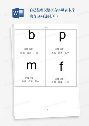 自己整理汉语拼音字母表卡片-读音(A4直接打印)