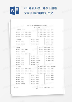 201x年新人教一年级下册语文词语表(打印版)_图文