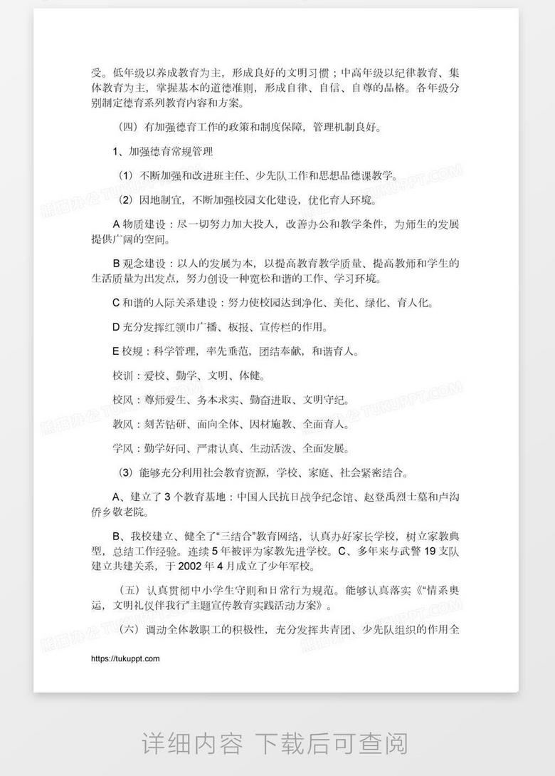 张仪村小学德育工作自查报告word模板下载 熊猫办公
