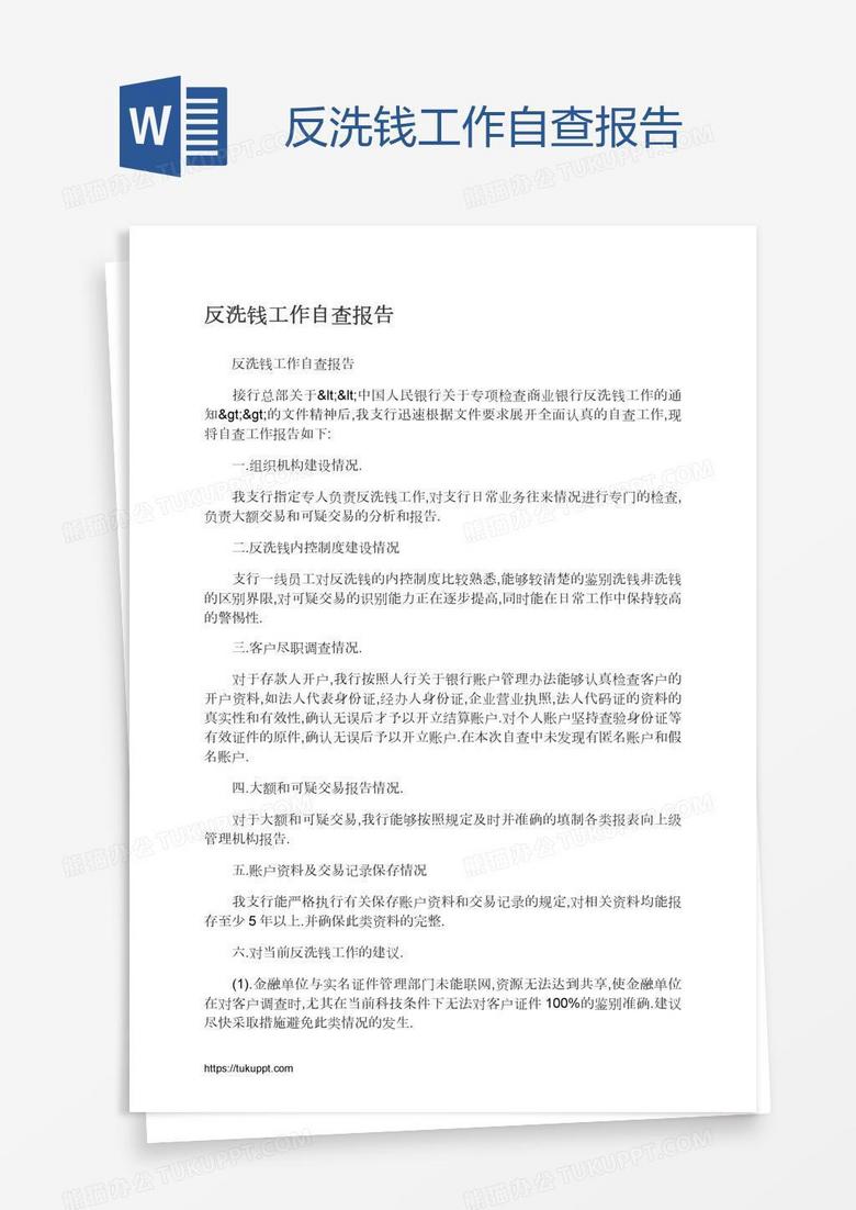 反洗钱工作自查报告