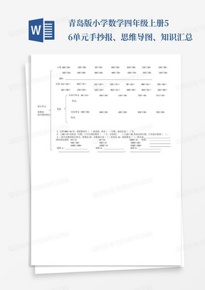 青岛版小学数学四年级上册5-6单元手抄报、思维导图、知识汇总