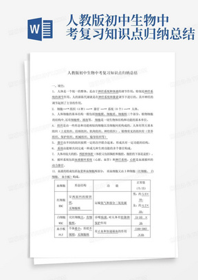 人教版初中生物中考复习知识点归纳总结