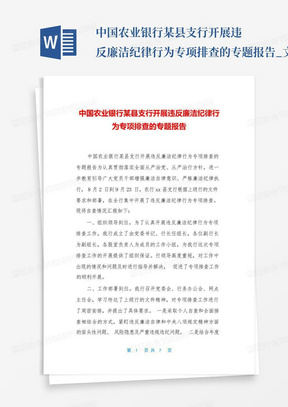 中国农业银行某县支行开展违反廉洁纪律行为专项排查的专题报告_文...